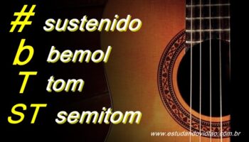 # (sustenido) b (bemol), T (tom) e ST (semitom)